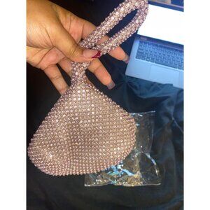 Women Evening Clutch Rhinestone Zipper Bag for Prom Cocktail -A Large Rose Gold